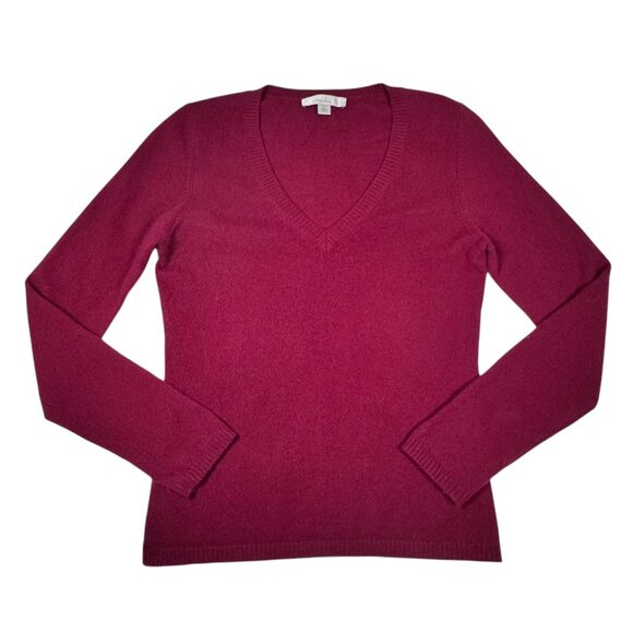 Caslon 100% Cashmere Sweater Sz.S Burgundy Knit V-Neck Fitted Quiet Luxury - Picture 1 of 9
